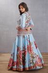 Shop_Torani_Blue Cotton Silk, Handwoven Chanderi Chintz Jacket Samsara Gooncha Lehenga Set _at_Aza_Fashions