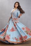 Buy_Torani_Blue Cotton Silk, Handwoven Chanderi Chintz Jacket Samsara Gooncha Lehenga Set _Online_at_Aza_Fashions