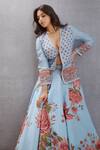 Shop_Torani_Blue Cotton Silk, Handwoven Chanderi Chintz Jacket Samsara Gooncha Lehenga Set _Online_at_Aza_Fashions