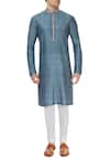Shop_SVA by Sonam & Paras Modi_Blue Embroidered Silk Kurta And Pant Set_Online_at_Aza_Fashions