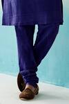 Weaver Story_Blue Raw Silk Plain Kurta Churidar Set _Online_at_Aza_Fashions