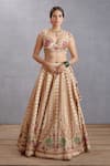 Torani_Beige Lehenga And Blouse Handwoven Chanderi Printed Kasturi Oorjita Bridal Set _Online_at_Aza_Fashions