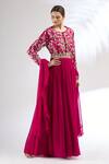 Buy_Mani Bhatia_Pink Georgette Round Embroidered Anarkali With Dupatta _Online_at_Aza_Fashions