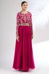 Shop_Mani Bhatia_Pink Georgette Round Embroidered Anarkali With Dupatta _Online_at_Aza_Fashions