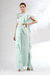 Buy_Mani Bhatia_Blue Silk, Georgette Boat Pre-draped Saree With Blouse _at_Aza_Fashions
