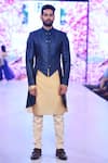 Shop_Mapxencars_Blue Plain Cut Work Sherwani Kurta Set  _at_Aza_Fashions