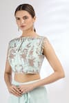 Buy_Mani Bhatia_Blue Silk, Georgette Boat Pre-draped Saree With Blouse _Online_at_Aza_Fashions