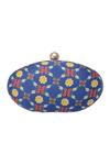 Puneet Gupta_Blue Oval Clutch With Floral Print_Online_at_Aza_Fashions