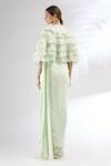 Shop_Mani Bhatia_Green Georgette, Organza Satin Blouse Sweetheart Cape Pre-draped Saree And _at_Aza_Fashions