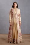 Buy_Torani_Beige Jacket Cotton Jacquard Printed Kasturi Dhooni Chogha Set  _at_Aza_Fashions