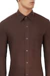 Fahd Khatri_Brown Cotton Slim Fit Shirt_at_Aza_Fashions