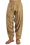 Shop_Pranay Baidya_Brown Cotton Silk Solid Pleated Patiala Pant  _at_Aza_Fashions