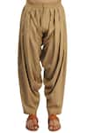 Buy_Pranay Baidya_Brown Cotton Silk Solid Pleated Patiala Pant  _Online_at_Aza_Fashions