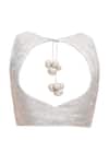 Vandana Sethi_Silver Sequined Scoop Neck Embellished Saree Blouse For Women_Online_at_Aza_Fashions