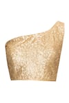 Shop_Vandana Sethi_Gold Sequined Asymmetric One-shoulder Saree Blouse For Women_at_Aza_Fashions