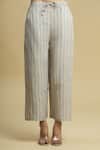 Linen Bloom_Beige Linen Striped Pant_Online_at_Aza_Fashions