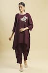 Buy_Linen Bloom_Maroon 100% Linen Round Tunic _Online_at_Aza_Fashions