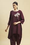 Buy_Linen Bloom_Maroon 100% Linen Round Tunic _at_Aza_Fashions