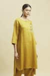 Buy_Linen Bloom_Yellow 100% Linen Round Tunic _at_Aza_Fashions