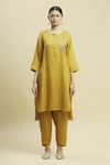 Buy_Linen Bloom_Yellow 100% Linen Round Tunic _Online_at_Aza_Fashions