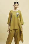 Buy_Linen Bloom_Green 100% Linen Round Tunic For Women_at_Aza_Fashions