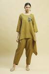 Buy_Linen Bloom_Green 100% Linen Round Tunic For Women_Online_at_Aza_Fashions