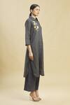 Linen Bloom_Blue 100% Linen Shirt Collar Checkered Tunic _Online_at_Aza_Fashions