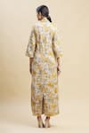 Shop_Linen Bloom_Yellow 100% Linen V Neck Printed Dress _at_Aza_Fashions