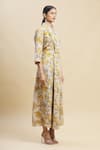 Linen Bloom_Yellow 100% Linen V Neck Printed Dress _Online_at_Aza_Fashions