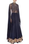 J by Jannat_Navy Blue Lehenga And Blouse With Cape_Online_at_Aza_Fashions