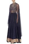 Buy_J by Jannat_Navy Blue Lehenga And Blouse With Cape_Online_at_Aza_Fashions