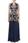 Shop_J by Jannat_Blue Navy Jacket With Palazzo And Waistband  _Online_at_Aza_Fashions