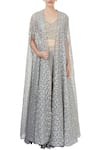 Buy_J by Jannat_Grey Embroidered Zari Jacket Open Lehenga Set With Cape For Women_at_Aza_Fashions