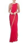 Buy_J by Jannat_Red Embellished Bead Jewel Neck Saree Gown For Women_at_Aza_Fashions
