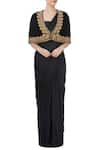Buy_J by Jannat_Black Embroidered Zardozi Strapless Pre-draped Saree And Cape Set For Women_at_Aza_Fashions