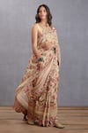 Torani_Beige Handwoven Chanderi Printed Chintz Motifs Kasturi Vanida Saree  _Online_at_Aza_Fashions