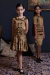 Swati Golyan_Gold Handloom Cotton, Lurex Sequins Swarovski Crystals Embellished Bow Dress _Online_at_Aza_Fashions