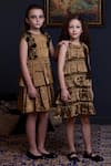 Swati Golyan_Gold Handwoven Lurex And Cotton Blend Bow Tie Tiered Dress  _Online_at_Aza_Fashions