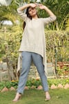 Shop_Linen Bloom_Beige 100% Linen Asymmetric Tunic _Online_at_Aza_Fashions