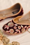 Stitched soles_Maroon Embroidered Traditional Drama Juttis _Online_at_Aza_Fashions