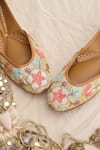 Stitched soles_Multi Color Embroidered Gulner Pastel Flower Juttis _Online_at_Aza_Fashions