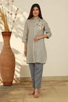 Buy_Linen Bloom_Blue 100% Linen Checkered Tunic _Online_at_Aza_Fashions