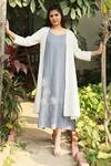 Shop_Linen Bloom_Blue 100% Linen Embroidered Dress _Online_at_Aza_Fashions