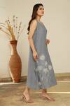 Linen Bloom_Blue 100% Linen Embroidered Dress _Online_at_Aza_Fashions