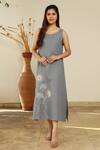 Buy_Linen Bloom_Blue 100% Linen Embroidered Dress _at_Aza_Fashions