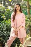 Buy_Linen Bloom_Pink 100% Linen Pleated Tunic _Online_at_Aza_Fashions