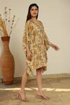 Linen Bloom_Grey 100% Linen Printed Kaftan _Online_at_Aza_Fashions