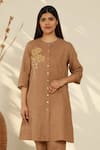 Buy_Linen Bloom_Brown 100% Linen Embroidered Tunic _at_Aza_Fashions