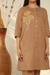 Shop_Linen Bloom_Brown 100% Linen Embroidered Tunic _Online_at_Aza_Fashions