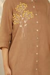 Linen Bloom_Brown 100% Linen Embroidered Tunic _at_Aza_Fashions